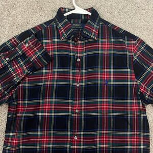 Polo Ralph Lauren Mens M Slim Fit Red Navy Blue‎ Plaid Button Down Shirt  Pony